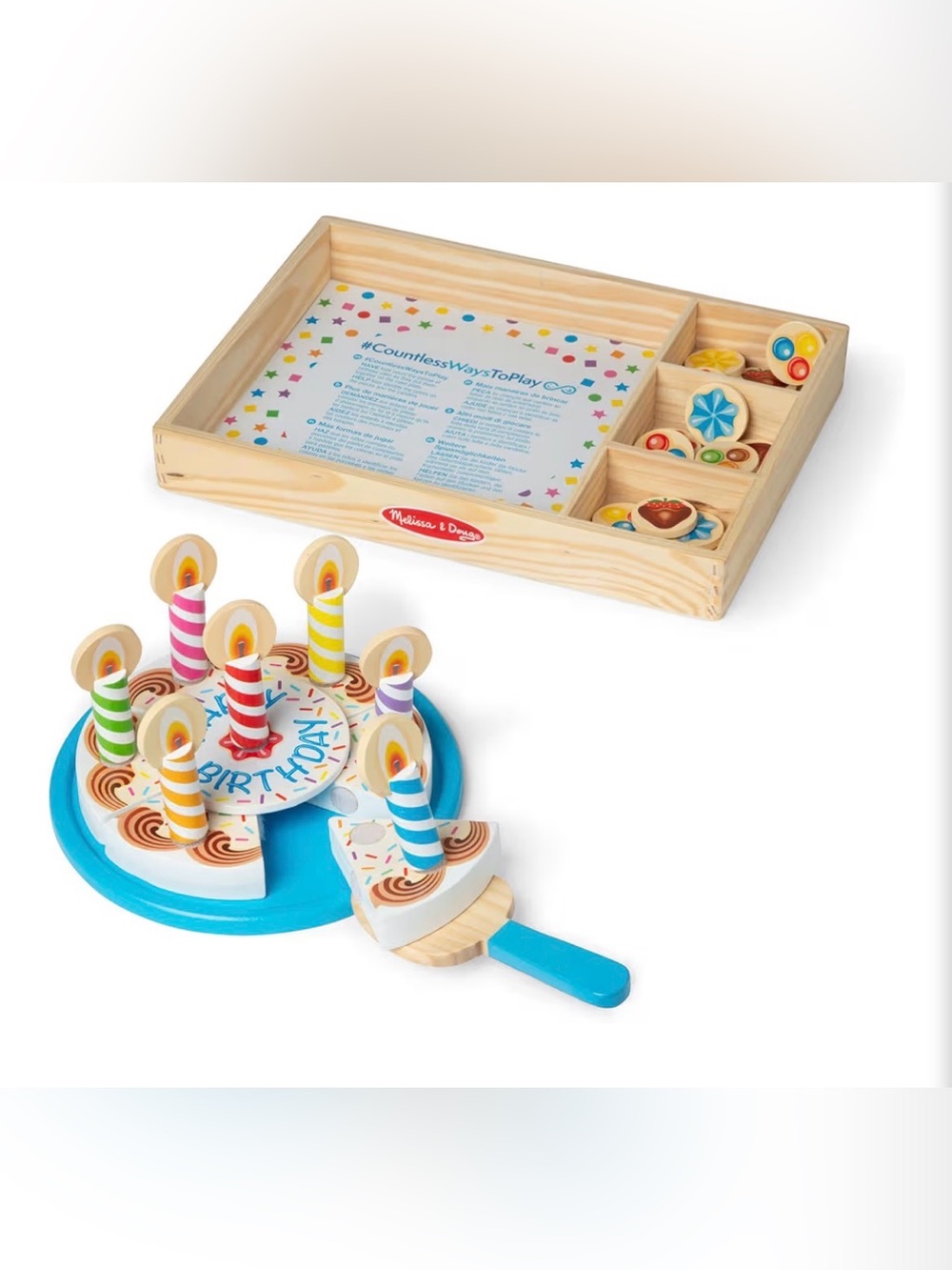 Melissa & Doug Birthday Party Cake - Wooden Play Food with Toppings and Candles